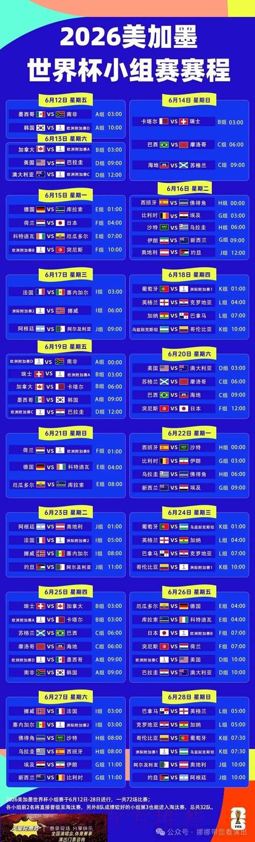 世界杯完整赛程时间表正式发布 世界杯完整赛程时间表正式发布